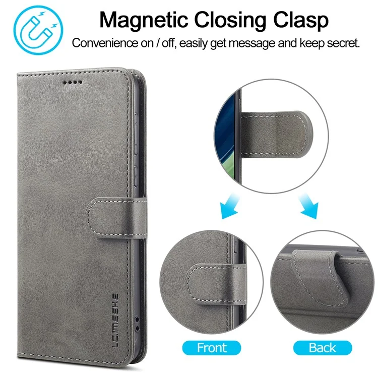 LC.IMEEKE Für Huawei Mate 60 Pro+ / Mate 60 Pro Kalbleder-Handy-Hülle, PU-Leder, Standfunktion, Geldbörse - Grau