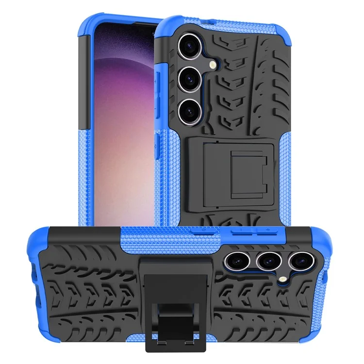 Pour Samsung Galaxy S24 Tyre Pattern Phone Case Kickstand PC+TPU Shockproof Phone Cover - Bleu