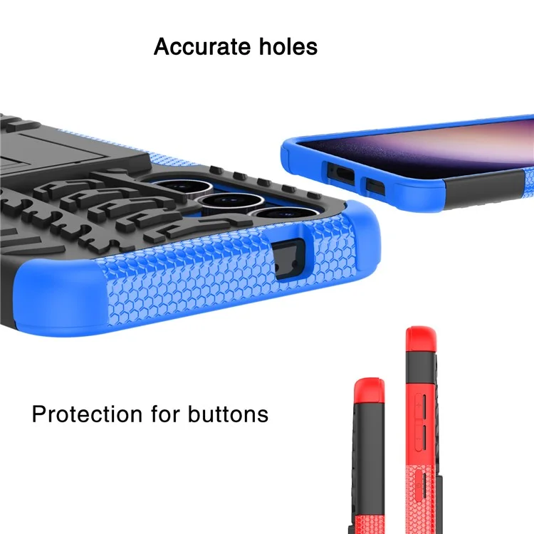 Pour Samsung Galaxy S24 Tyre Pattern Phone Case Kickstand PC+TPU Shockproof Phone Cover - Bleu