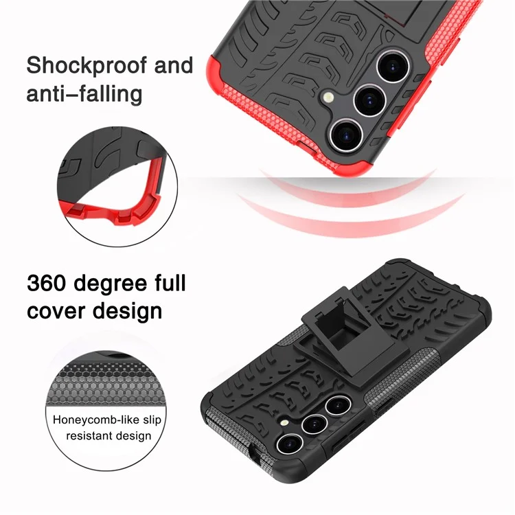 Pour Samsung Galaxy S24 Tyre Pattern Phone Case Kickstand PC+TPU Shockproof Phone Cover - Bleu