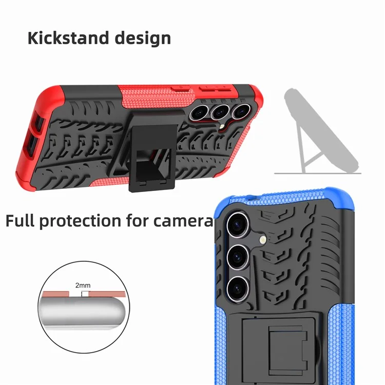 Pour Samsung Galaxy S24 Tyre Pattern Phone Case Kickstand PC+TPU Shockproof Phone Cover - Bleu