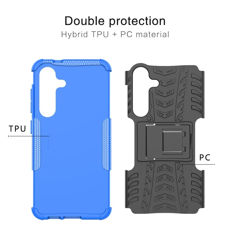 Pour Samsung Galaxy S24 Tyre Pattern Phone Case Kickstand PC+TPU Shockproof Phone Cover - Bleu