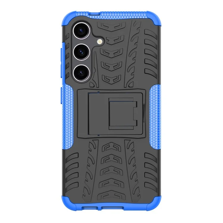 Pour Samsung Galaxy S24 Tyre Pattern Phone Case Kickstand PC+TPU Shockproof Phone Cover - Bleu