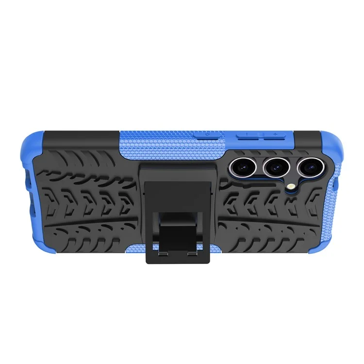 Pour Samsung Galaxy S24 Tyre Pattern Phone Case Kickstand PC+TPU Shockproof Phone Cover - Bleu