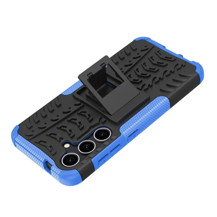 Pour Samsung Galaxy S24 Tyre Pattern Phone Case Kickstand PC+TPU Shockproof Phone Cover - Bleu