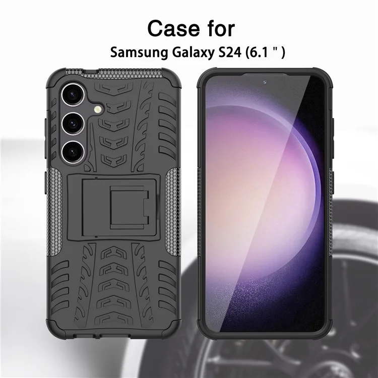 Pour Samsung Galaxy S24 Tyre Pattern Phone Case Kickstand PC+TPU Shockproof Phone Cover - Bleu