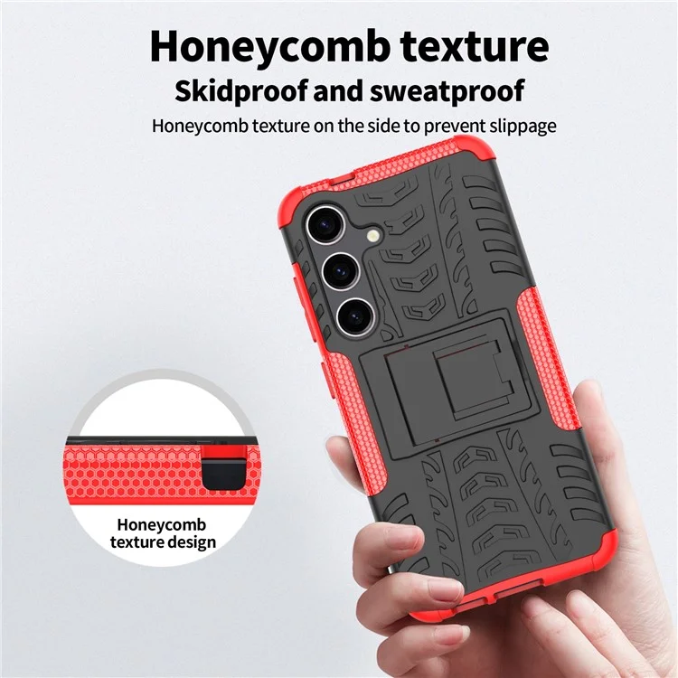 Pour Samsung Galaxy S24 Tyre Pattern Phone Case Kickstand PC+TPU Shockproof Phone Cover - Bleu