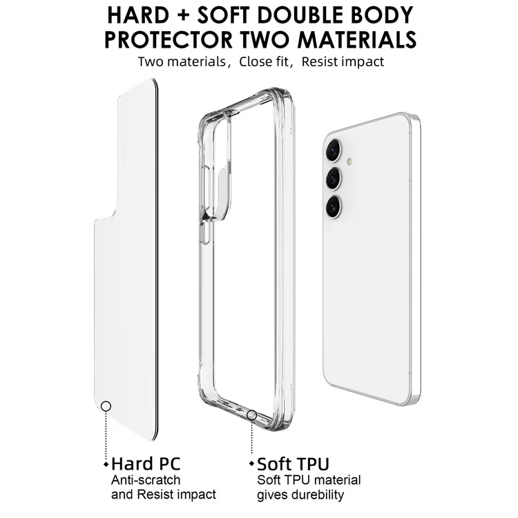 Per Samsung Galaxy S24 Custodia Trasparente Antiurto Dura PC + Morbida TPU Cover per Telefono