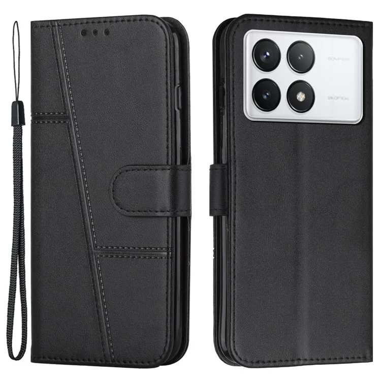 Für Xiaomi Redmi K70E 5G / Poco X6 Pro 5G Brieftasche Hülle Lederphone-Cover Faltständer - Schwarz