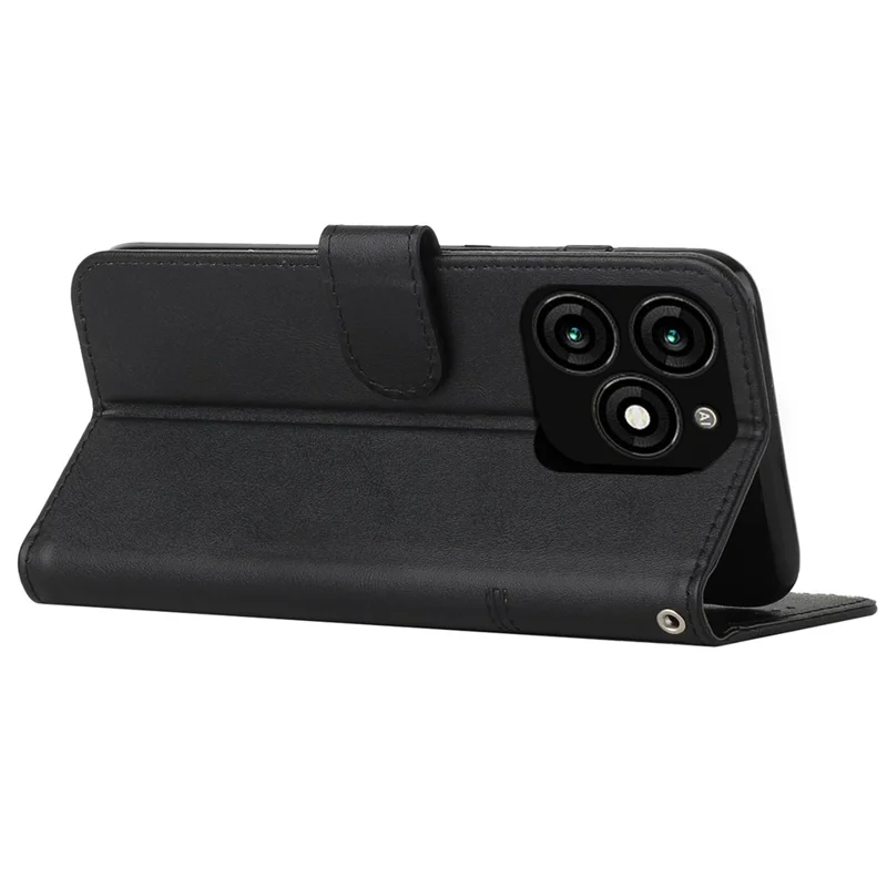 Leather Wallet Case for itel A70 Phone Stand Cover Calf Texture - Black