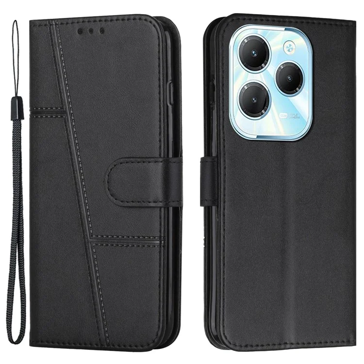 For Infinix Hot 40 / Hot 40 Pro Phone Case Wallet Stand Cover Calf Texture - Black