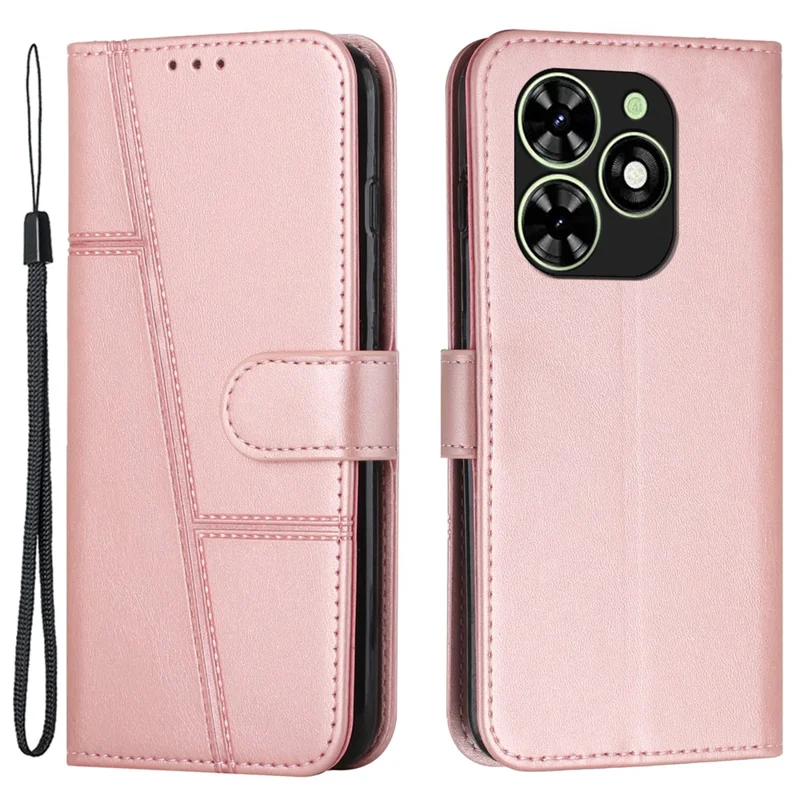 For TECNO Spark Go 2024 4G / Spark 20C / Pop 8 Leather Case Calf Texture Wallet Phone Cover - Rose Gold