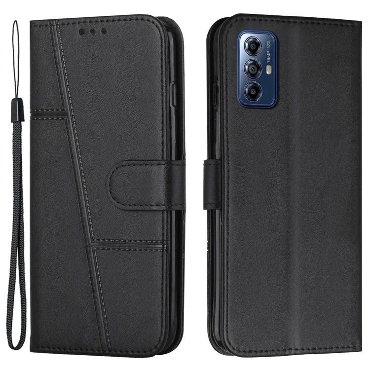 For Motorola Moto G Play (2024) 4G Wallet Case Leather Phone Cover Calf Texture - Black
