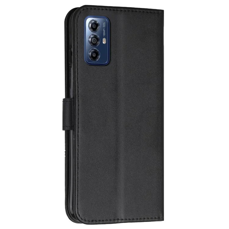 For Motorola Moto G Play (2024) 4G Wallet Case Leather Phone Cover Calf Texture - Black