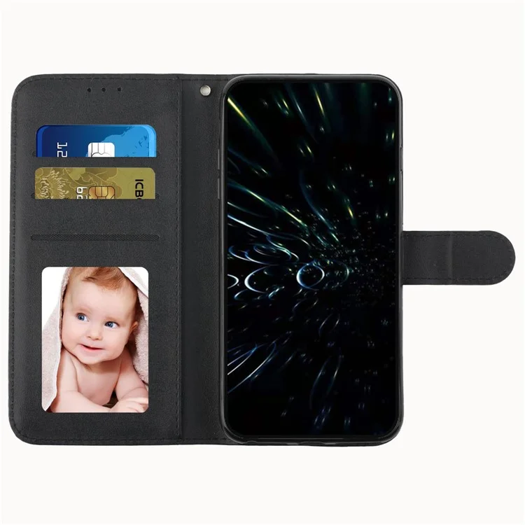 For Motorola Moto G Play (2024) 4G Wallet Case Leather Phone Cover Calf Texture - Black