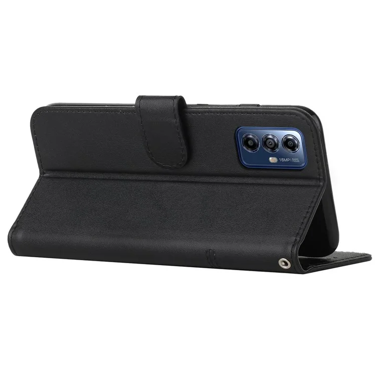 For Motorola Moto G Play (2024) 4G Wallet Case Leather Phone Cover Calf Texture - Black