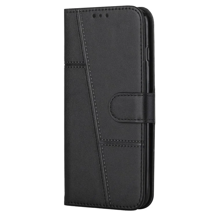 For Motorola Moto G Play (2024) 4G Wallet Case Leather Phone Cover Calf Texture - Black