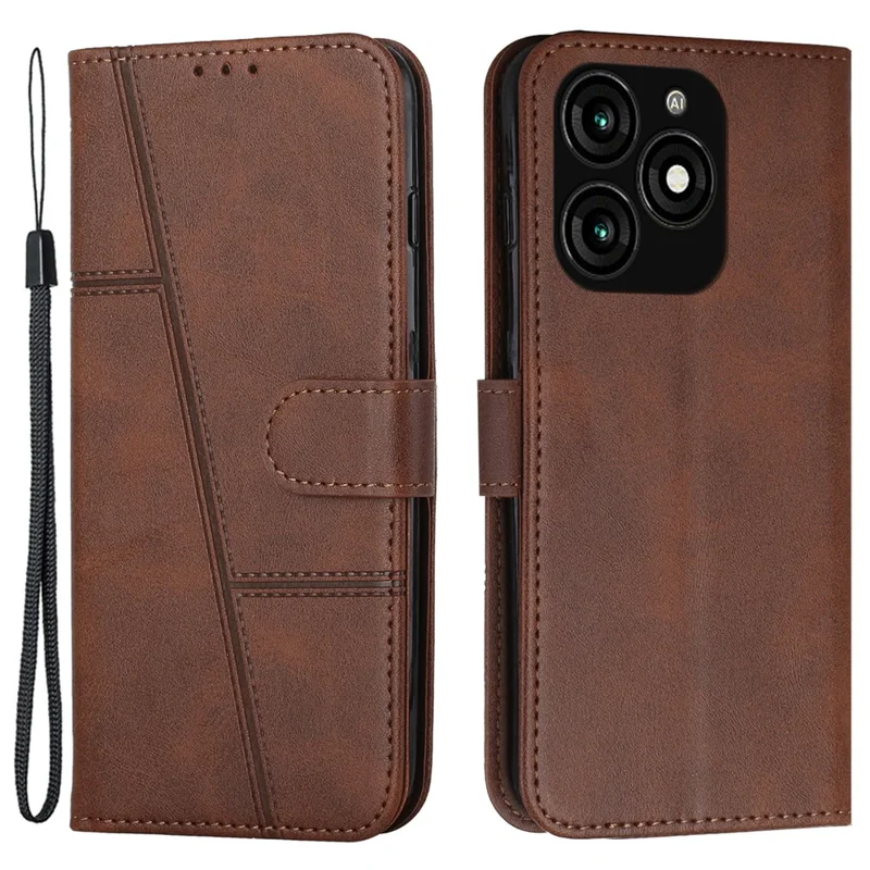 For TECNO Spark 20 Flip PU Leather Phone Cover Cell Phone Case Wallet with Stand - Brown