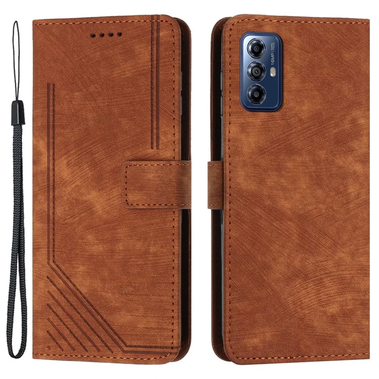 For Motorola Moto G Play (2024) 4G PU Leather Stand Cover Line Wallet Phone Case Skin Touch Feeling - Brown