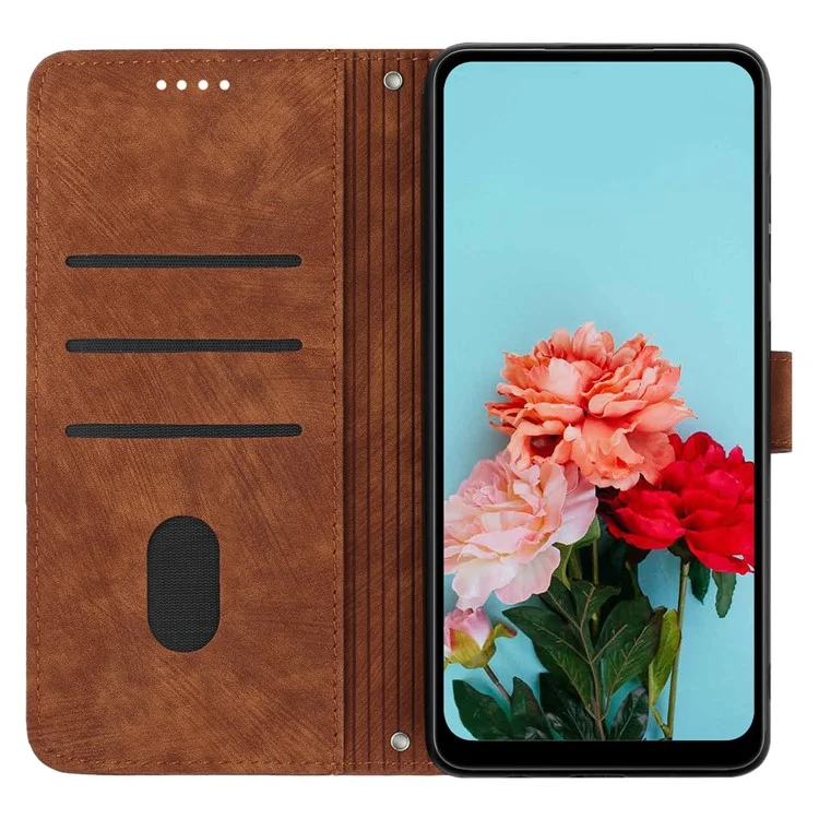 For Motorola Moto G Play (2024) 4G PU Leather Stand Cover Line Wallet Phone Case Skin Touch Feeling - Brown