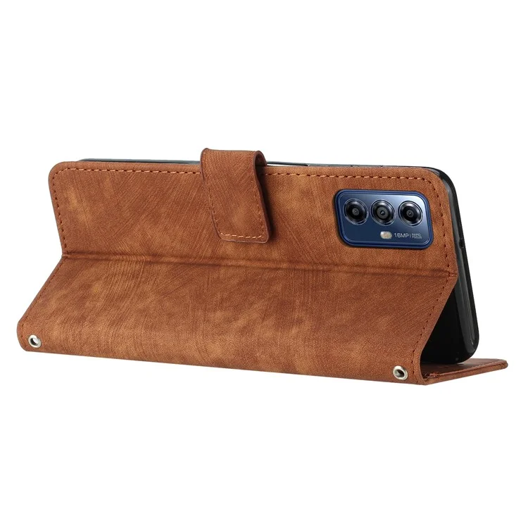 For Motorola Moto G Play (2024) 4G PU Leather Stand Cover Line Wallet Phone Case Skin Touch Feeling - Brown