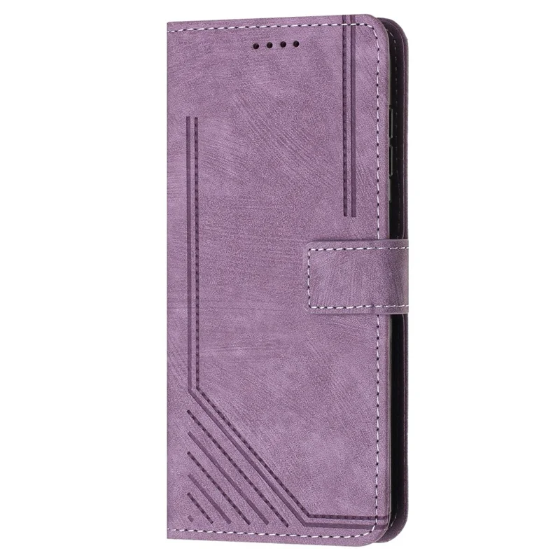 For itel A70 Leather Phone Case Skin-Friendly Folding Stand Cover Line Imprinted - Purple