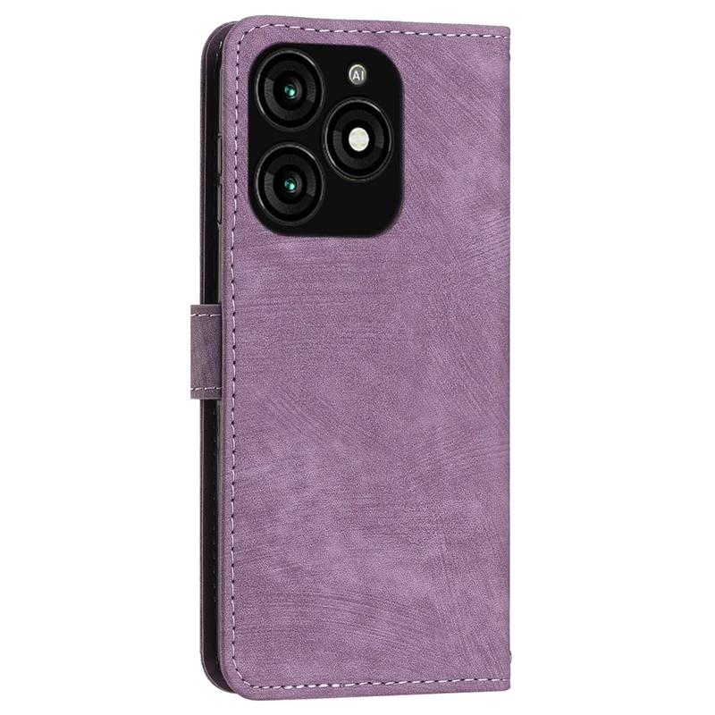 For itel A70 Leather Phone Case Skin-Friendly Folding Stand Cover Line Imprinted - Purple
