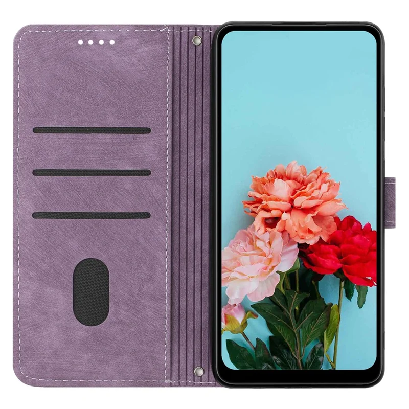For itel A70 Leather Phone Case Skin-Friendly Folding Stand Cover Line Imprinted - Purple