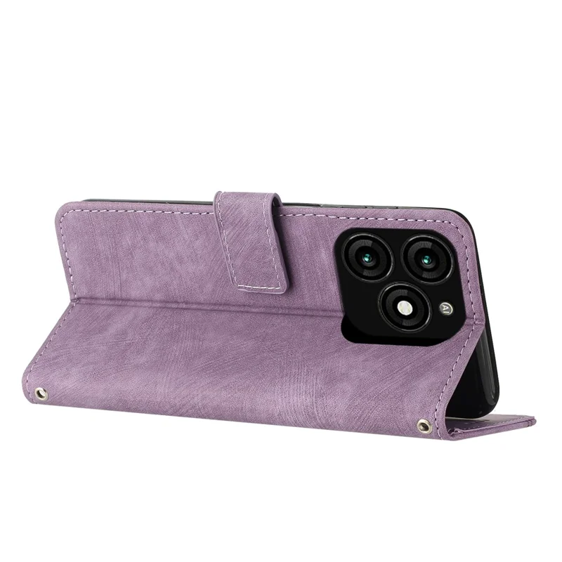 For itel A70 Leather Phone Case Skin-Friendly Folding Stand Cover Line Imprinted - Purple