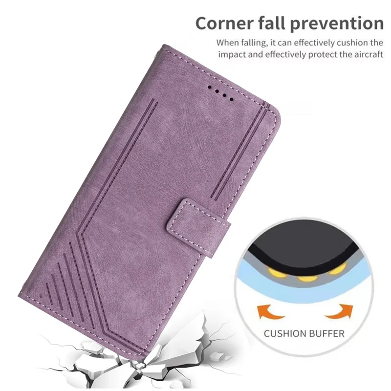 For itel A70 Leather Phone Case Skin-Friendly Folding Stand Cover Line Imprinted - Purple