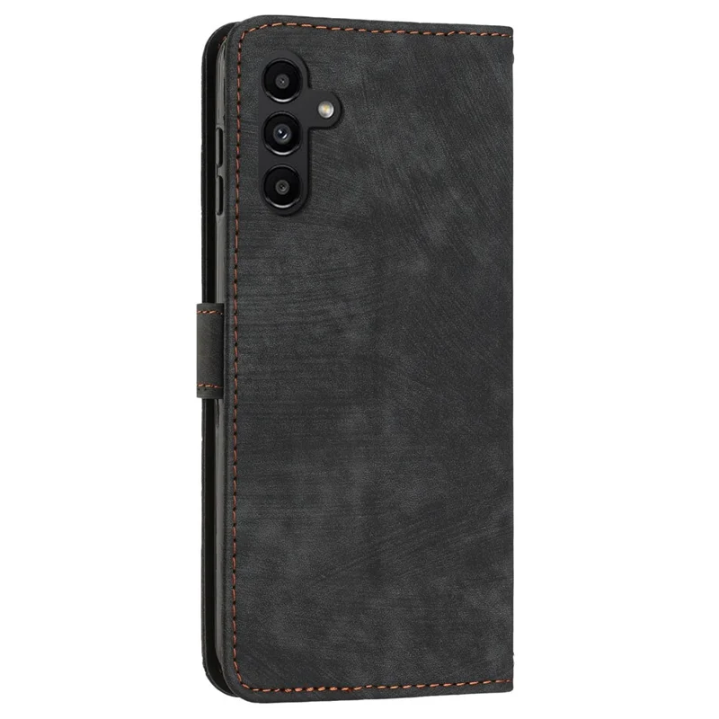 For Samsung Galaxy A55 5G Leather Cover Skin-Feel Finish Line Imprinted Phone Case - Black
