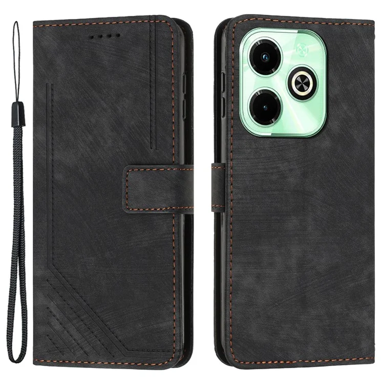 Für Infinix Hot 40i Wallet Phone Cover Hautfreundlicher Flip-Lederetui mit geprägter Linie - Schwarz