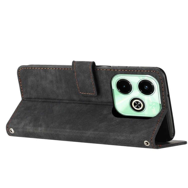 Für Infinix Hot 40i Wallet Phone Cover Hautfreundlicher Flip-Lederetui mit geprägter Linie - Schwarz
