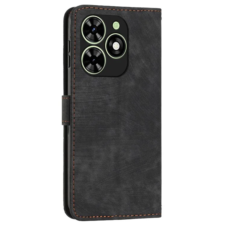 For Infinix Smart 8 4G Wallet PU Leather Case Line Imprinted Phone Cover Skin-Friendly Touch - Black
