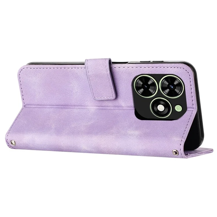 For Infinix Smart 8 4G PU Leather Case Folio Bookstytle Phone Cover with Strap - Purple