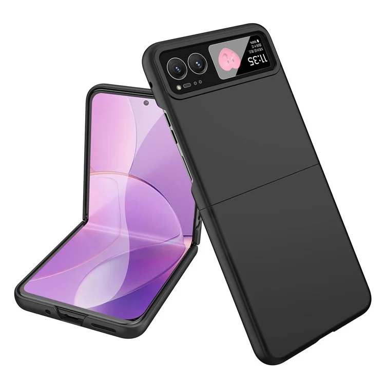 For Motorola Razr 40 5G Rubberized PC Phone Case with Tempered Glass Rear Screen Film - Black