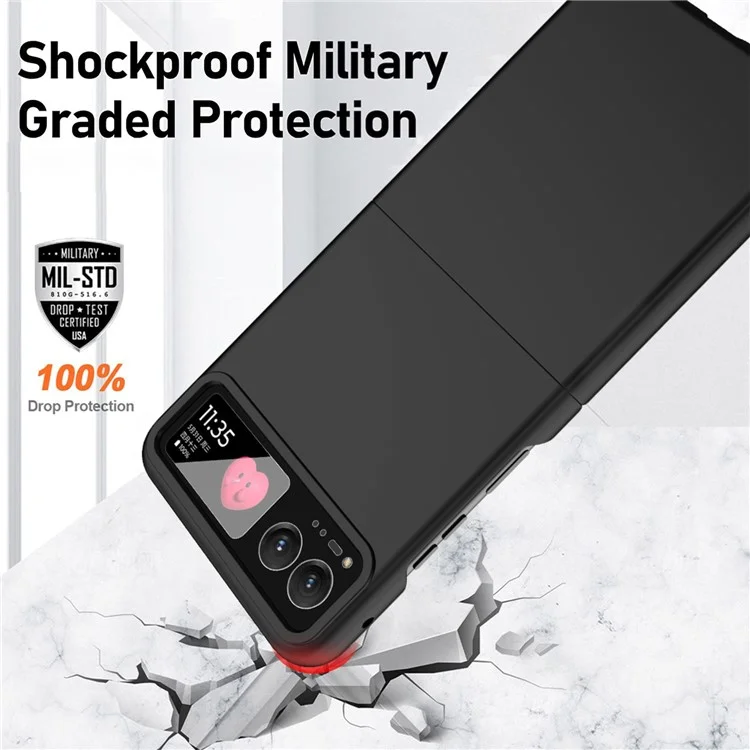 For Motorola Razr 40 5G Rubberized PC Phone Case with Tempered Glass Rear Screen Film - Black