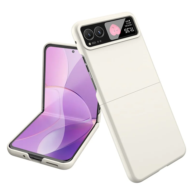 For Motorola Razr 40 5G Rubberized PC Phone Case with Tempered Glass Rear Screen Film - White
