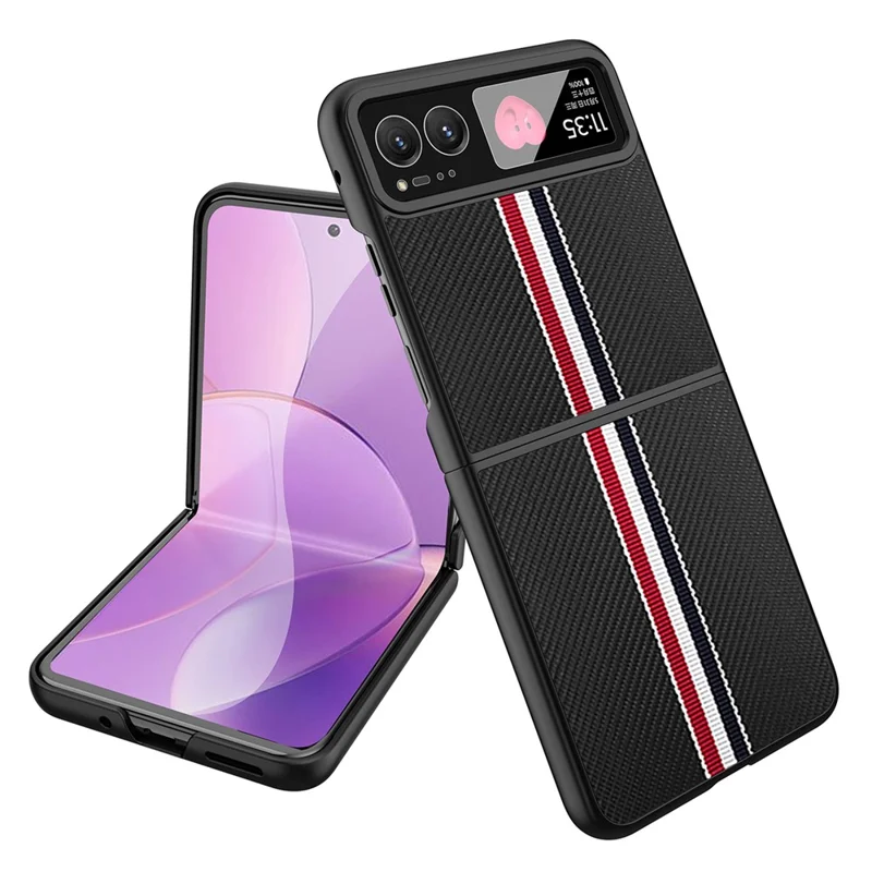 For Motorola Razr 40 5G Phone Case Colorful Stripes Pattern with Rear Screen Film - Black