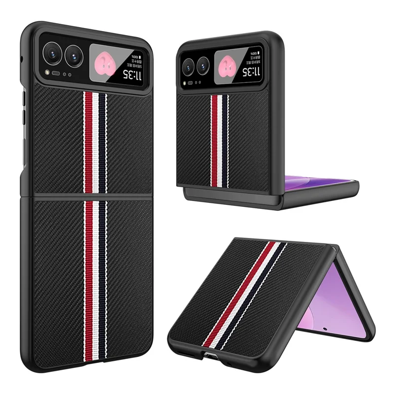 For Motorola Razr 40 5G Phone Case Colorful Stripes Pattern with Rear Screen Film - Black