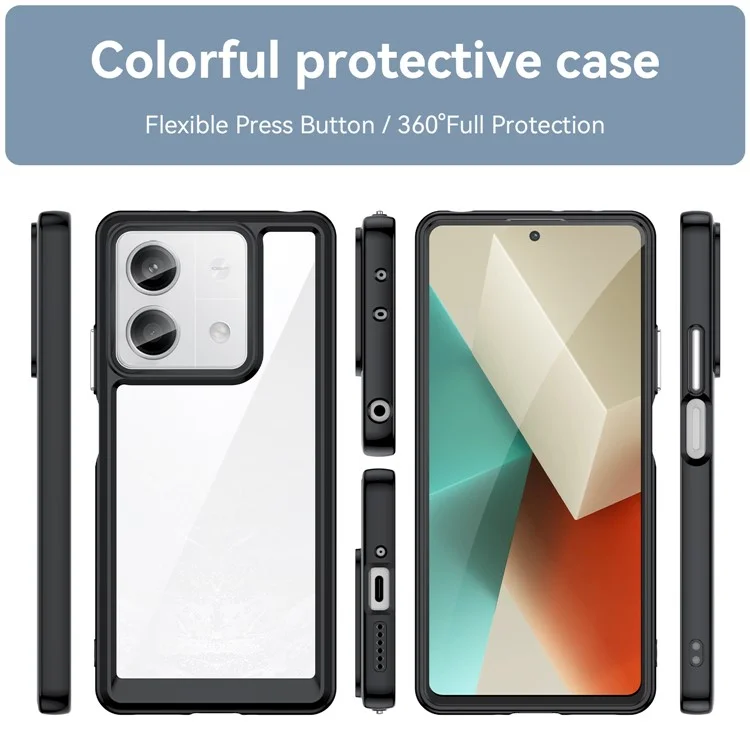 For Xiaomi Redmi Note 13 5G Phone Case Colorful TPU Frame+Acrylic Clear Back - Black