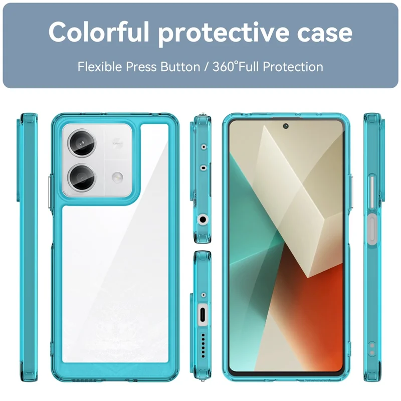 For Xiaomi Redmi Note 13 5G Phone Case Colorful TPU Frame+Acrylic Clear Back - Transparent Blue