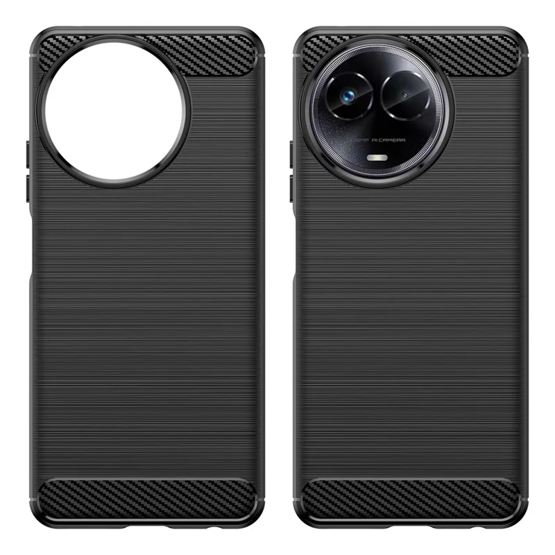 For Realme V50s 5G Case Shockproof Carbon Fiber Texture TPU Cell Phone Cover - Black