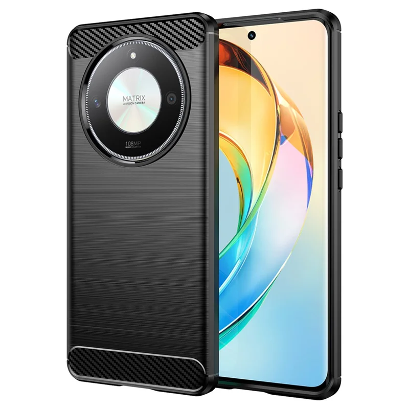 Для Honor Magic6 Lite 5G Carbon Fiber Case Case Anti-Dust TPU Телефонная Крышка - Черный