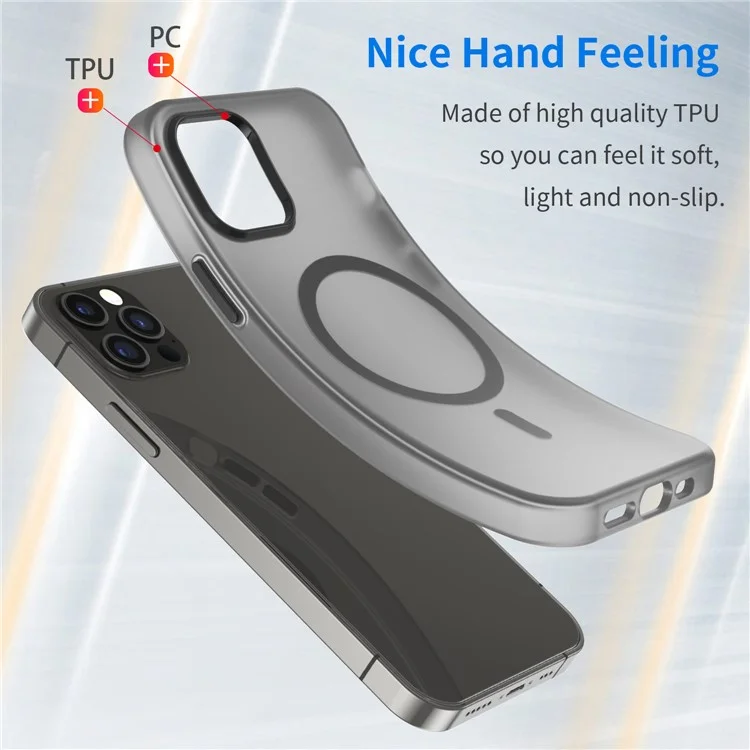 For iPhone 12 Pro 6.1 inch / 12 6.1 inch Translucent Matte Cover TPU + PC Phone Case Compatible with MagSafe - Black