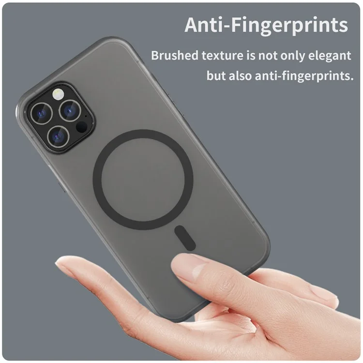 For iPhone 12 Pro 6.1 inch / 12 6.1 inch Translucent Matte Cover TPU + PC Phone Case Compatible with MagSafe - Black