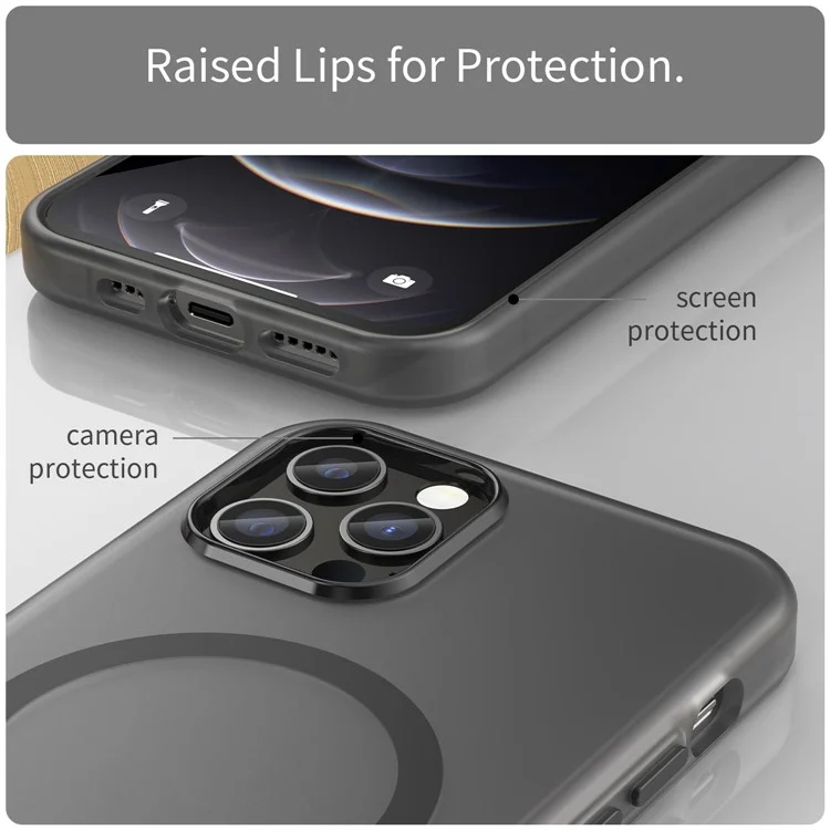 For iPhone 12 Pro 6.1 inch / 12 6.1 inch Translucent Matte Cover TPU + PC Phone Case Compatible with MagSafe - Black