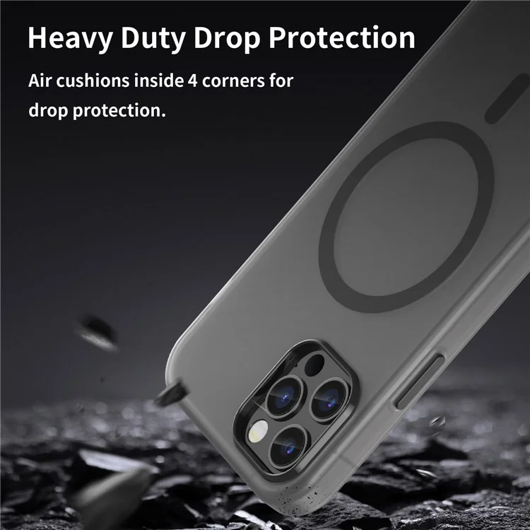 For iPhone 12 Pro 6.1 inch / 12 6.1 inch Translucent Matte Cover TPU + PC Phone Case Compatible with MagSafe - Black