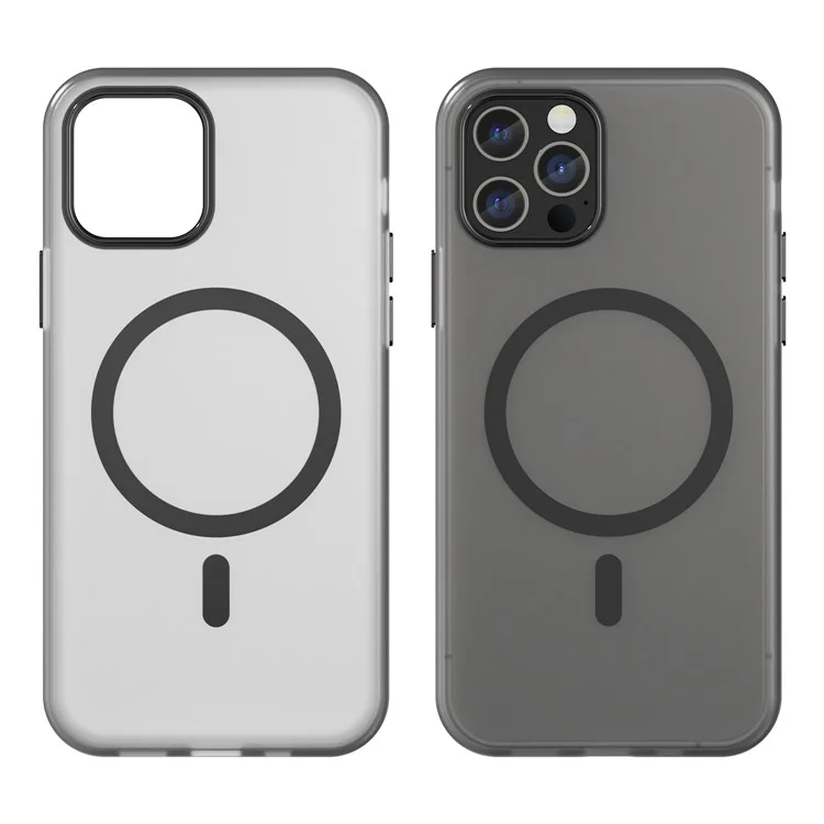 For iPhone 12 Pro 6.1 inch / 12 6.1 inch Translucent Matte Cover TPU + PC Phone Case Compatible with MagSafe - Black