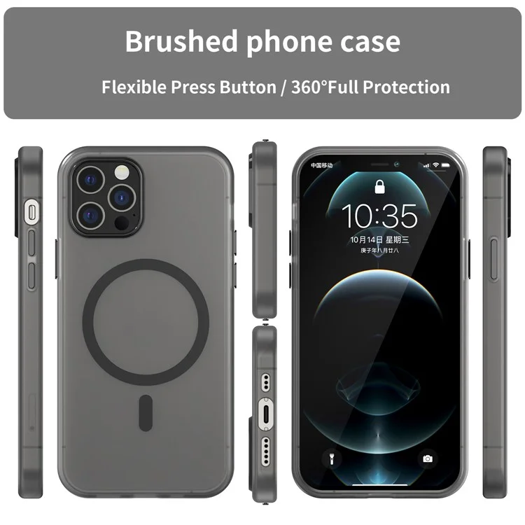 For iPhone 12 Pro 6.1 inch / 12 6.1 inch Translucent Matte Cover TPU + PC Phone Case Compatible with MagSafe - Black